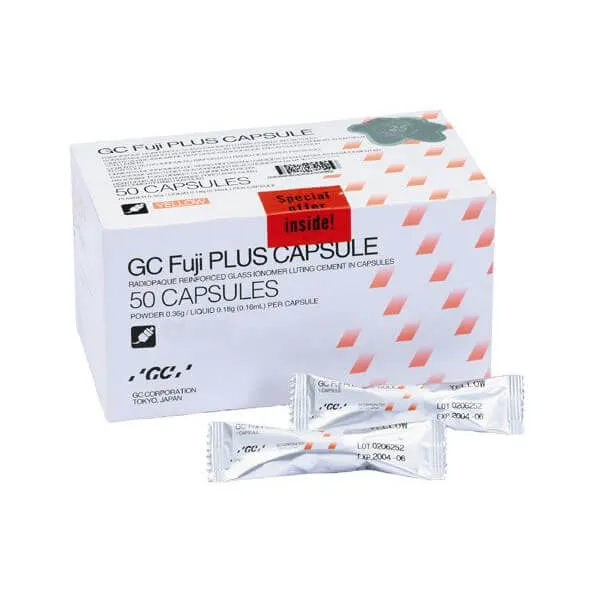 GC Fuji PLUS، أسمنت زجاجي أيونوميري معزز بالراتنج، A3، كبسولات