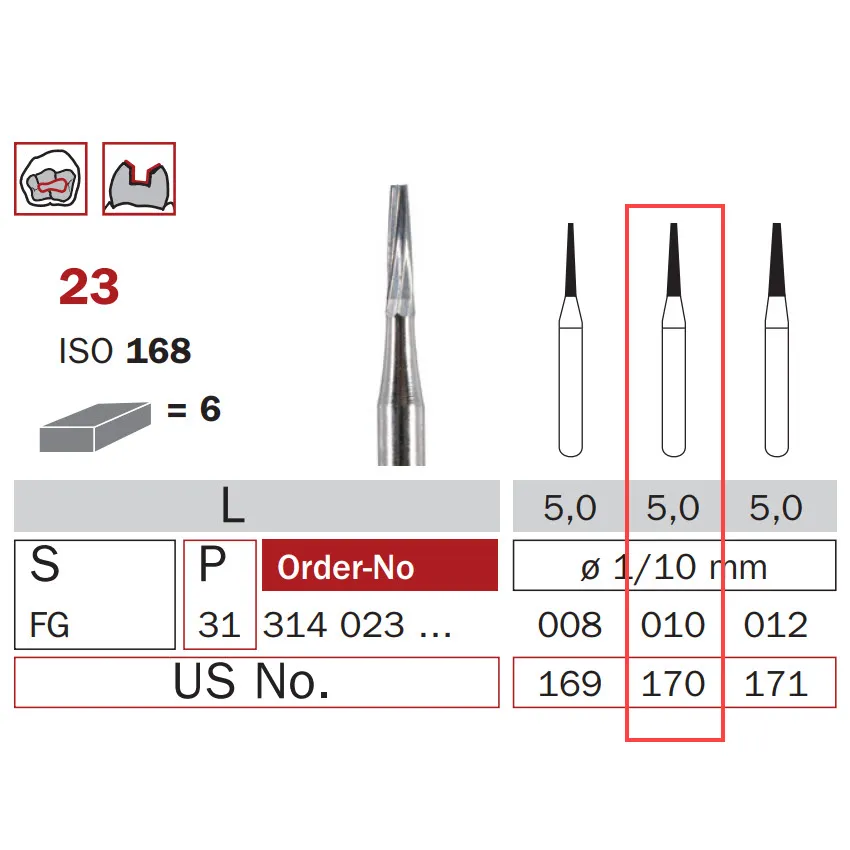 Carbide Bur, FG 010, Truncated Cone ISO #168