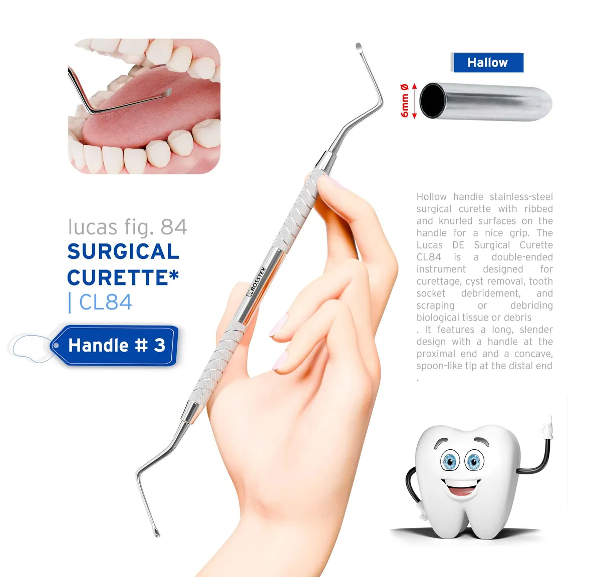 Dental Surgical Curette Lucas 84, Handle No. 3