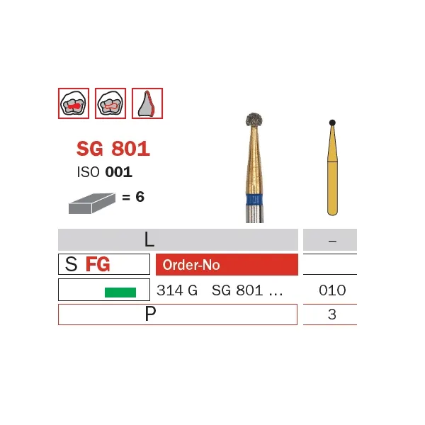 Diamond Bur, FG 010, Coarse, Round (Goldies) ISO #001