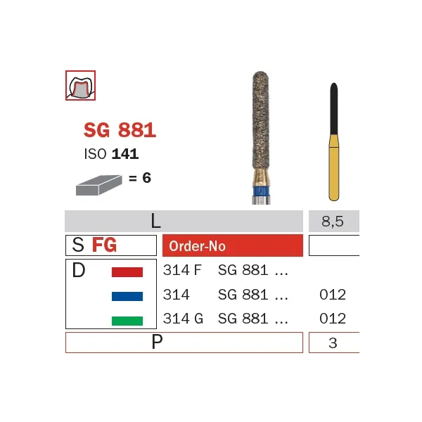 Diamond Bur, FG 012, Coarse, Cylinder (Goldies) ISO #201