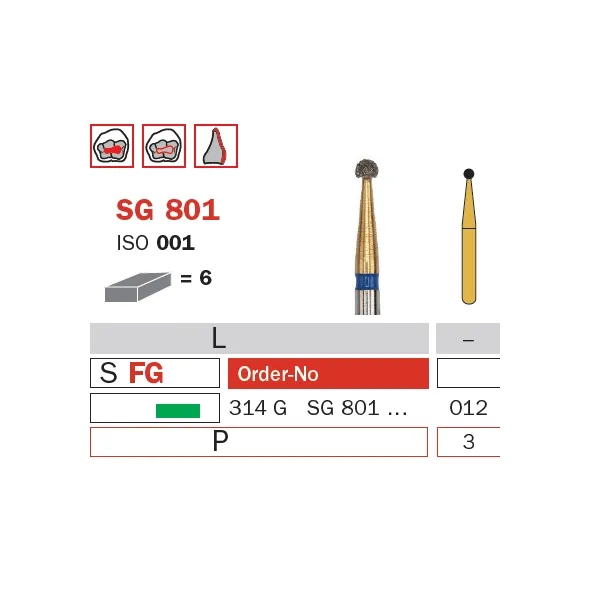Diamond Bur, FG 012, Coarse, Round (Goldies) ISO #001