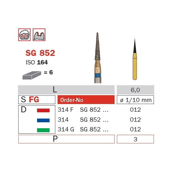 سنبلة ألماسية، FG 012، ناعم، مخروطي (Goldies) ISO #164