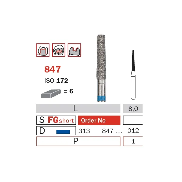 Diamond Bur, FG 014 Short, Medium, Truncated Cone ISO #172