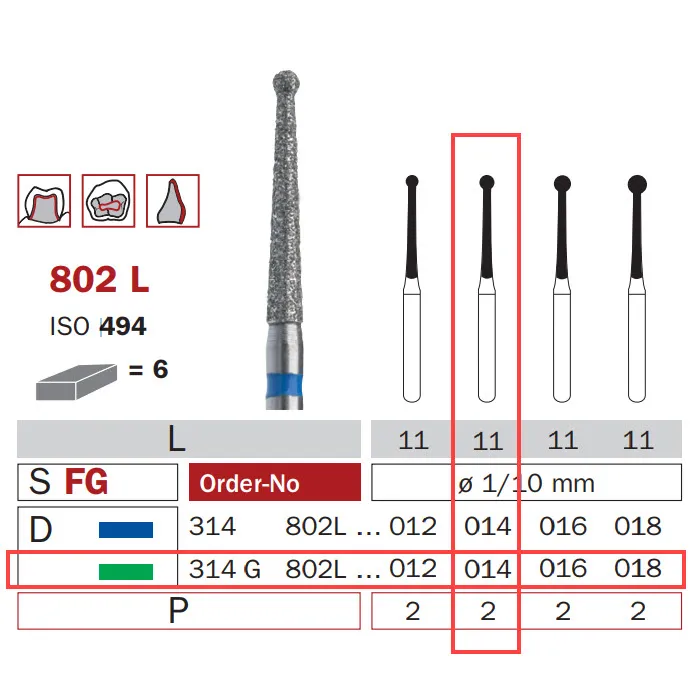 Diamond Bur, FG 014, Coarse, Long Neck Round ISO #494