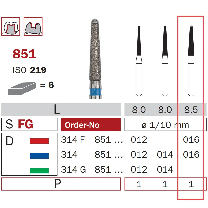 Diamond Bur, FG 016, Medium, Safe End Cone ISO #219