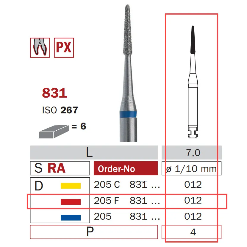 Diamond Bur, Long RA 012, Fine, Small Cone ISO #267