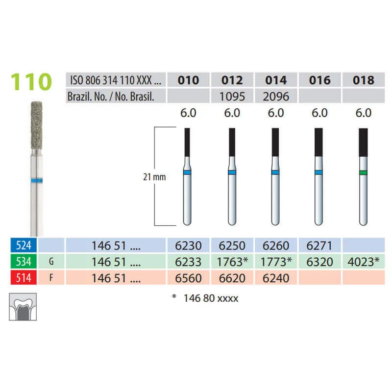 Diamond Burs, Cylinder, FG 110-012, Fine