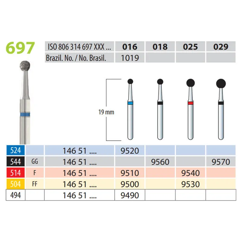 Diamond Burs, Rounded, FG 697-018, X-Coarse