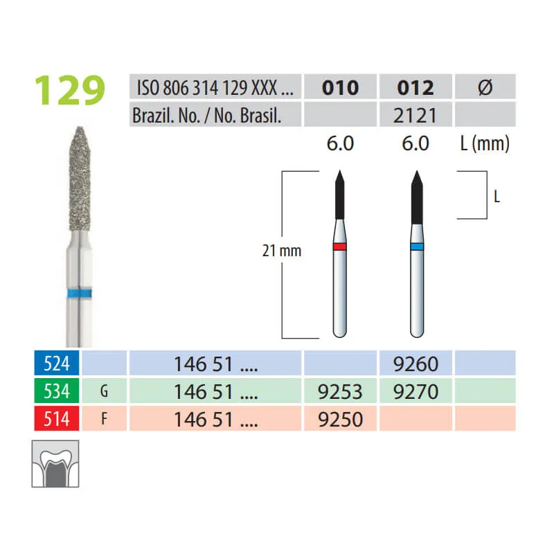 Diamond Burs, Torpedo, FG 129-012, Medium