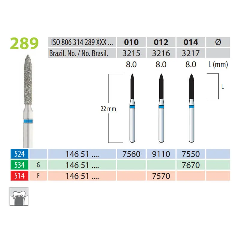Diamond Burs, Torpedo, FG 289-012, Fine