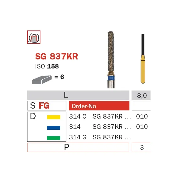 Diamond Bur, FG 010, Medium, Cylinder Round Shoulder (Goldies) ISO #158