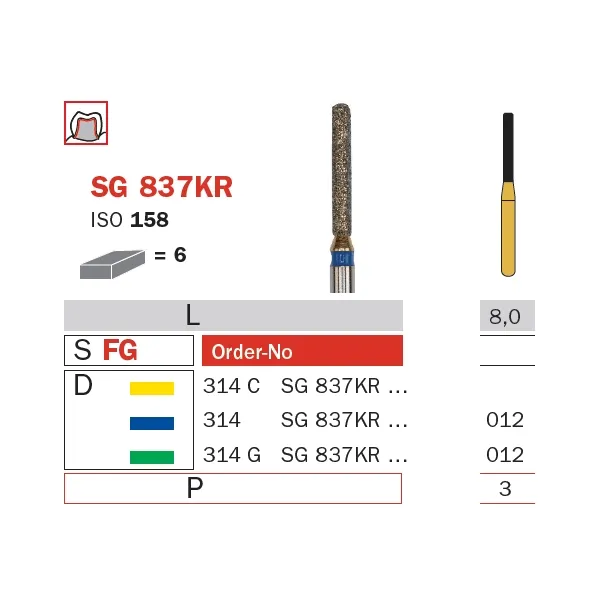 Diamond Bur, FG 012, Medium, Cylinder Round Shoulder (Goldies) ISO #158