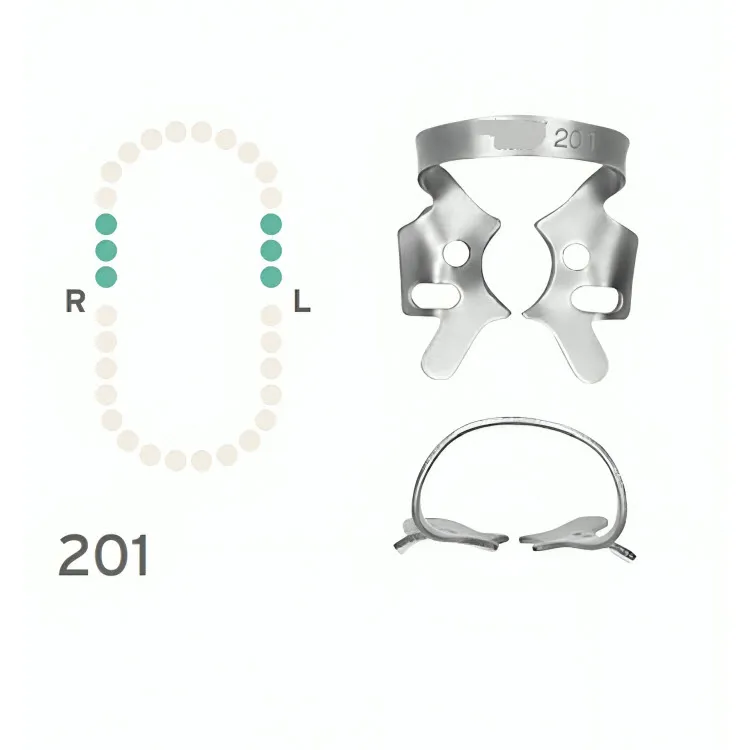 Rubber Dam Clamp #201, Winged for Upper Molars