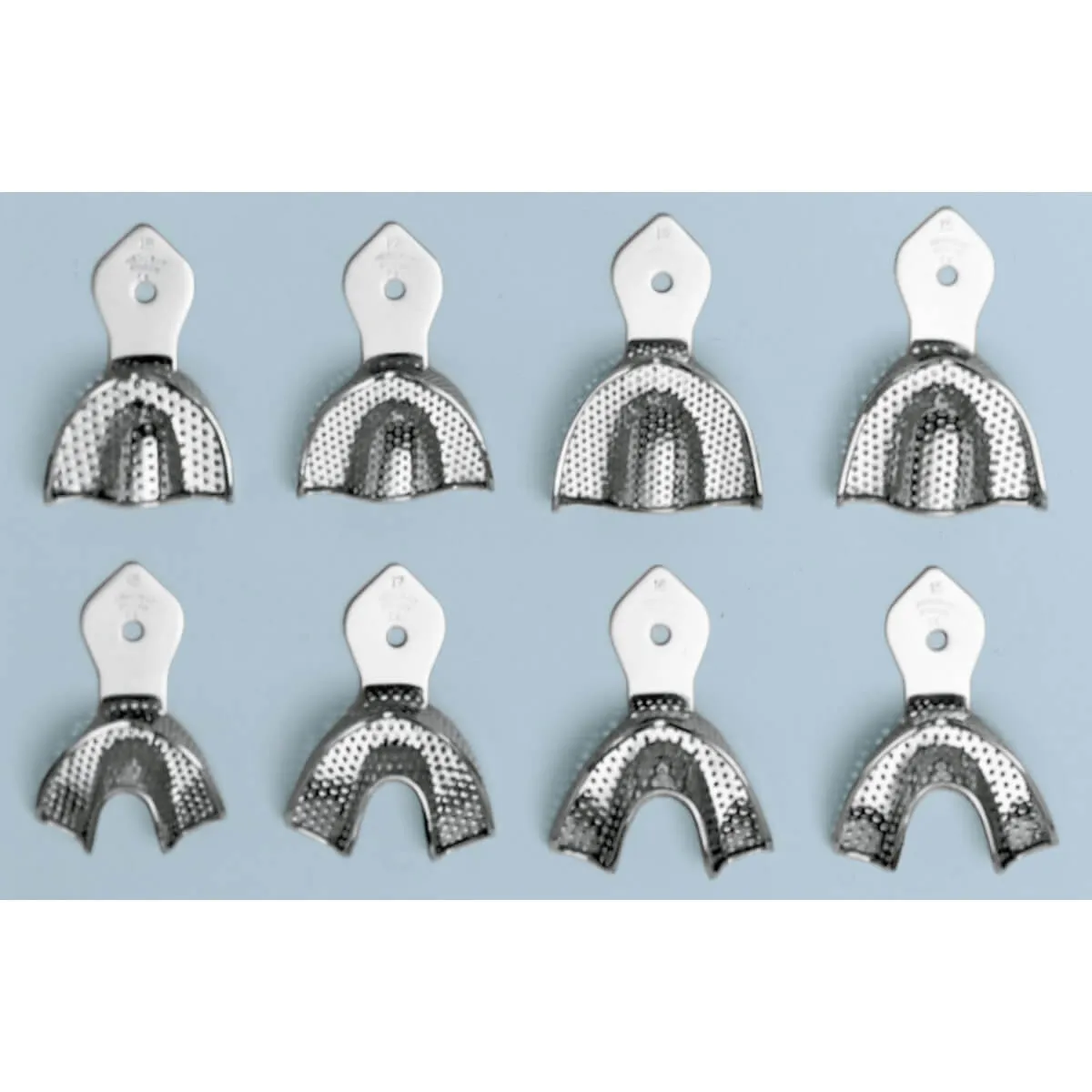 Impression Trays, Stainless Steel, Pediatric, Perforated, Rim Lock, Set/8