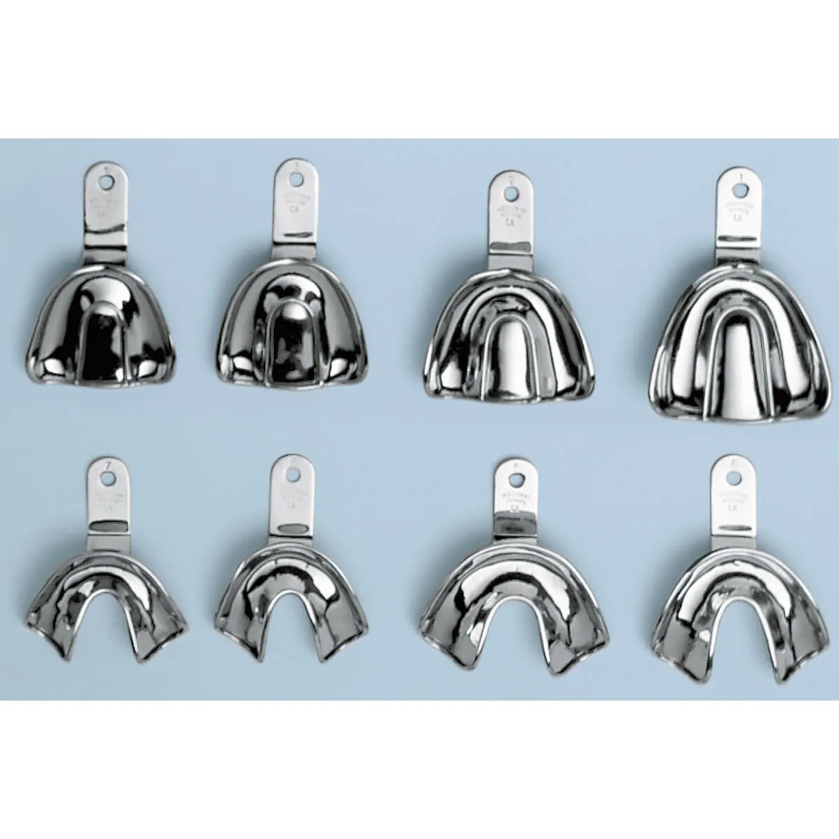 Impression Trays, Stainless Steel, Edentulous, Rim Lock, Set/8