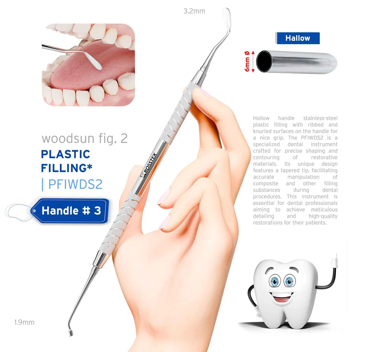 Plastic Filling Instrument 2, Woodson, 1.9mm, Handle No. 4