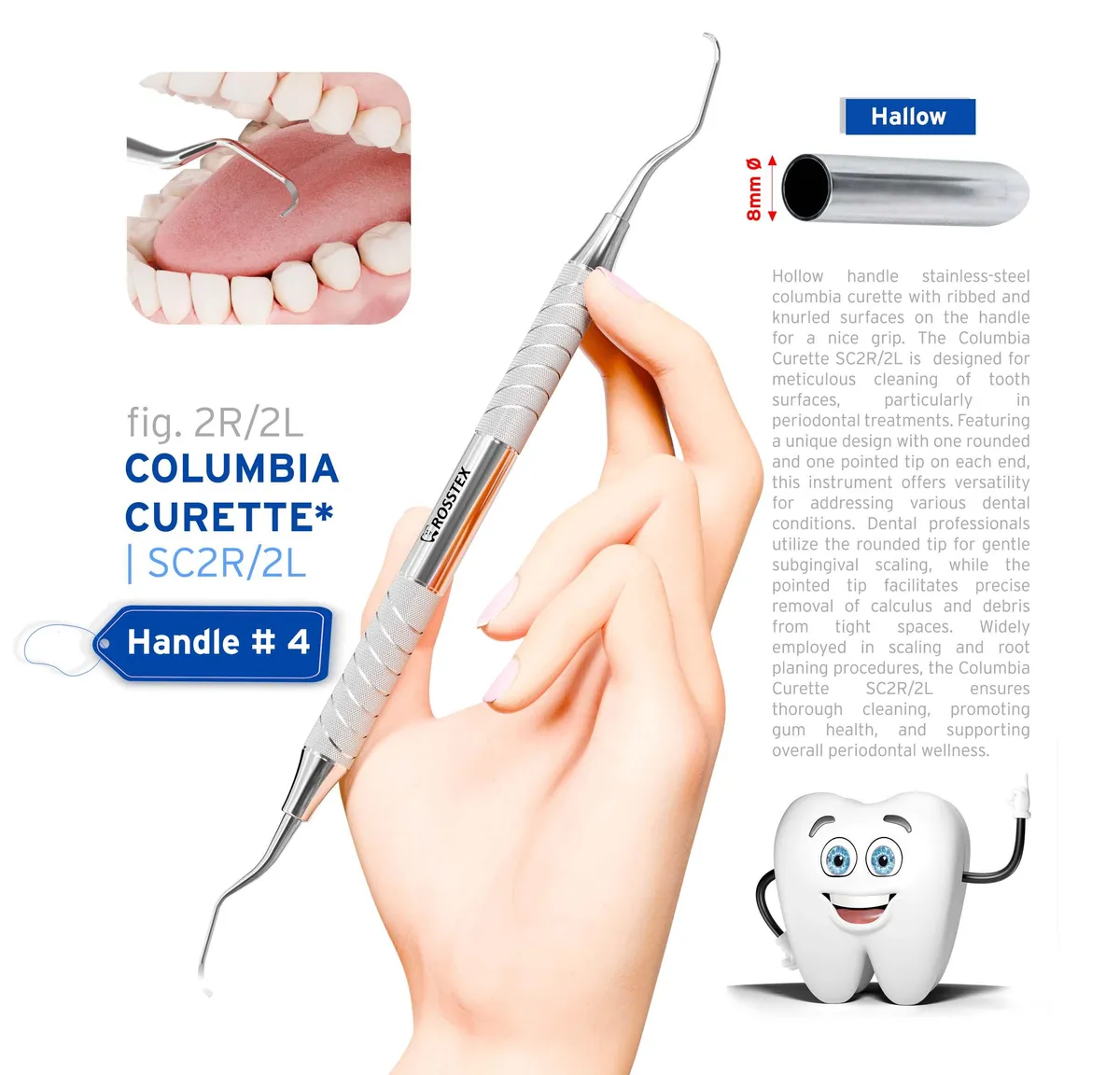 مكشطة أسنان Columbia 2R/2L، مقبض رقم 4