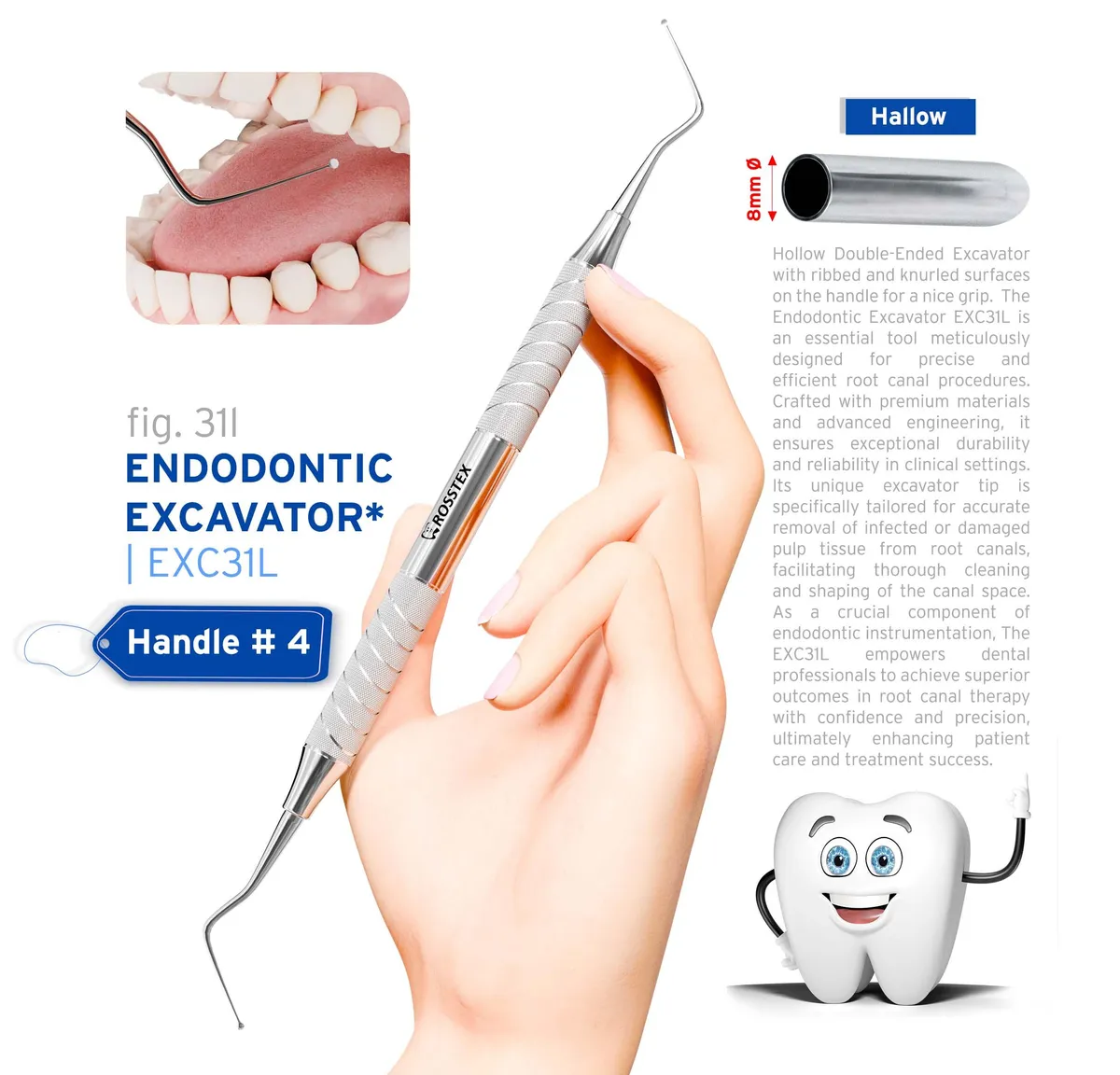 Dental Excavator 31L, Hollow Handle No. 4