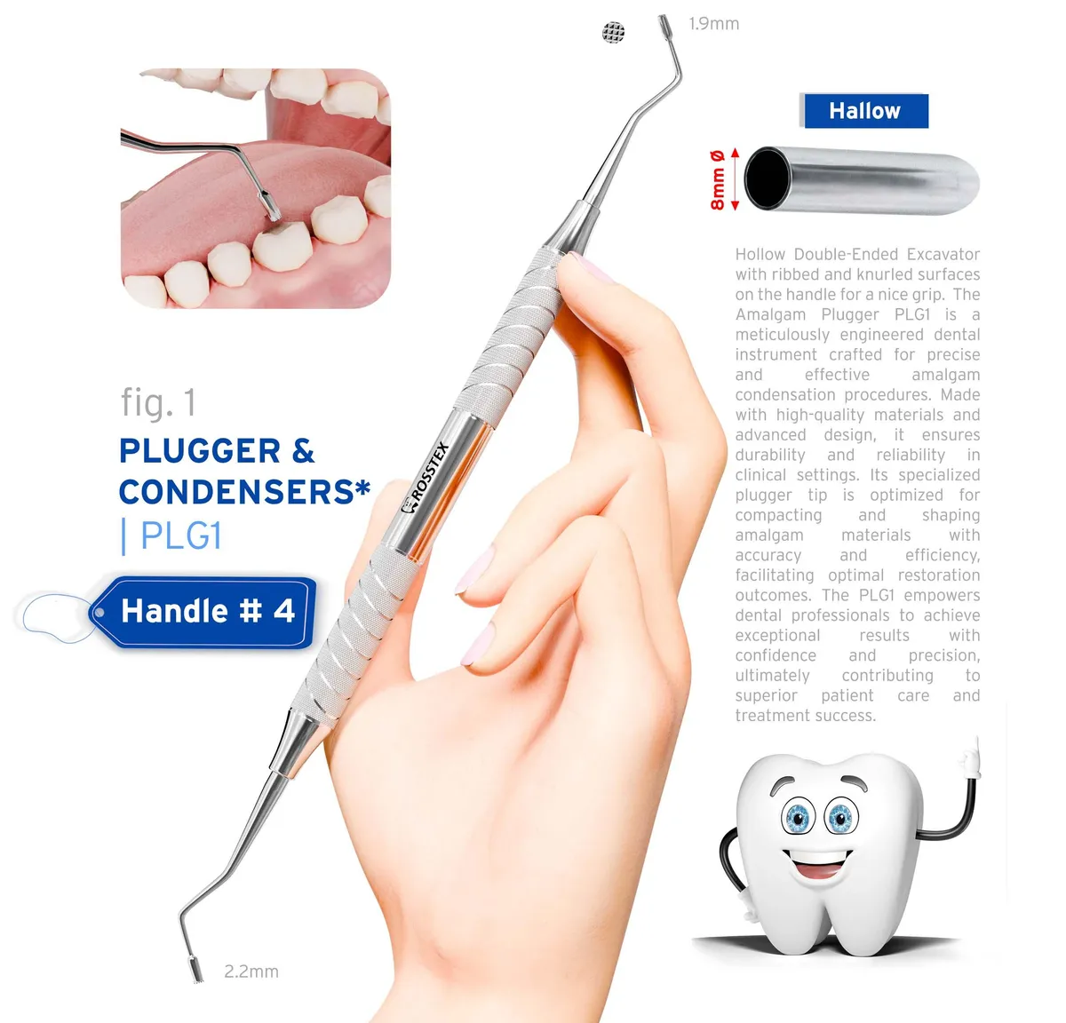 حاشٍ/مكثّف أسنان 1، مسنن، 1.2mm–1.5mm، مقبض رقم 4
