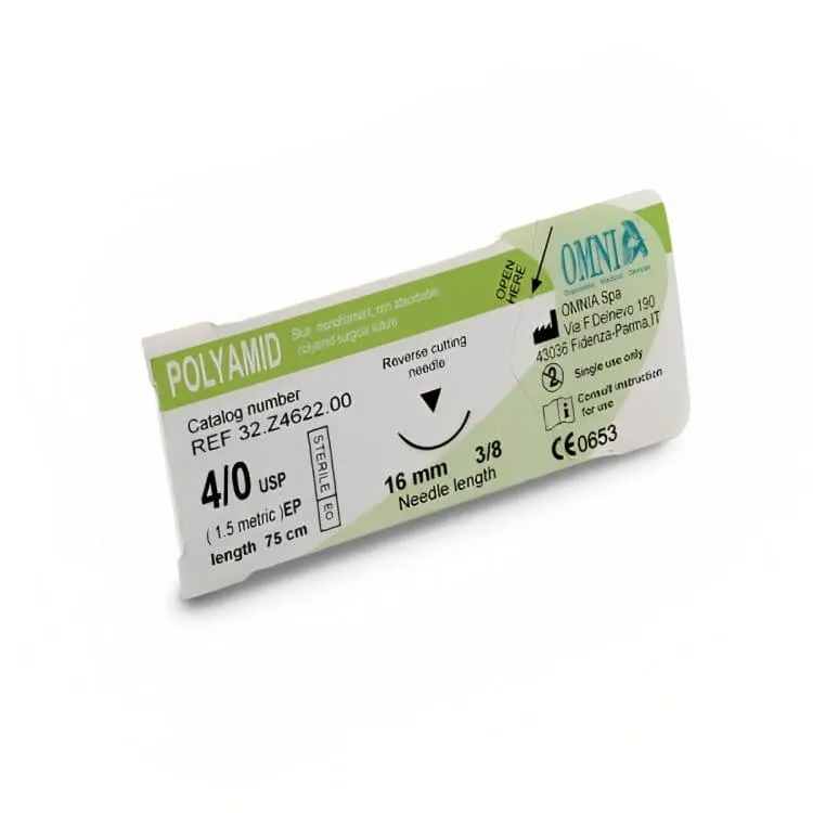 Polyamide Suture, 5/0, Needle 16mm Sharp, 3/8 Circle Sharp