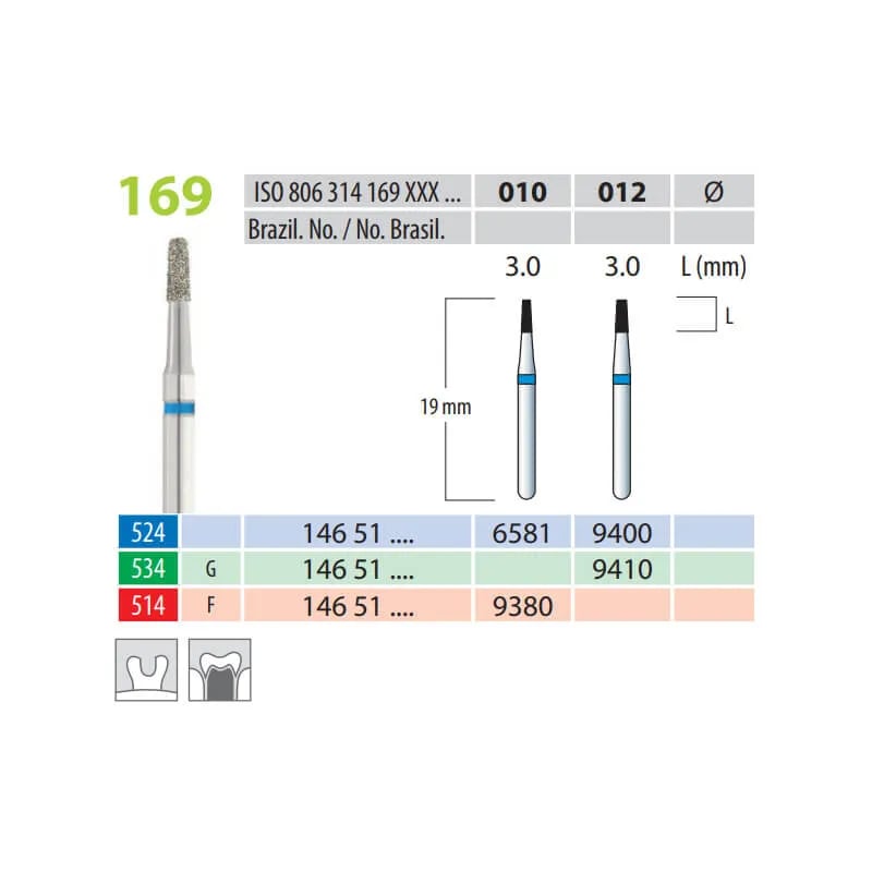 Diamond Burs Cone Flat End FG 169-010, Medium