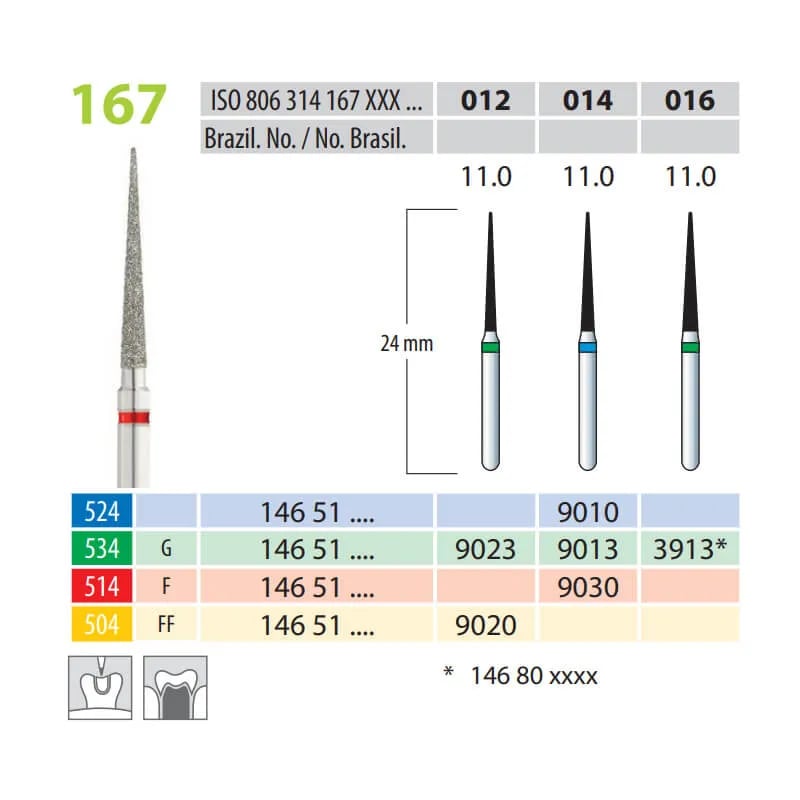 Diamond Burs, Cone Pointed, FG 167-012, Coarse