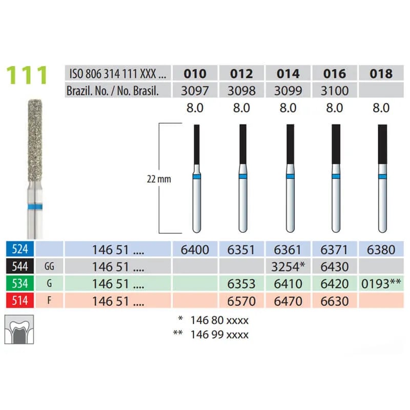Diamond Burs, Cylinder, FG 111-016, Medium