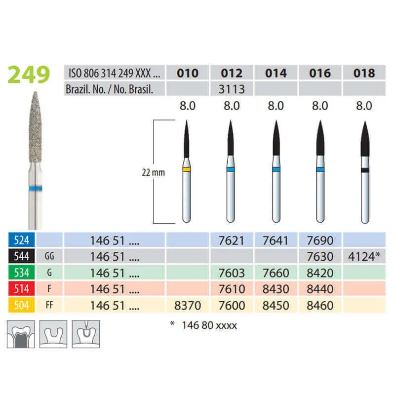 Diamond Burs, Flame, FG 249-014, Fine