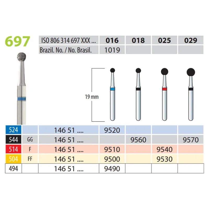 Diamond Burs, Rounded, FG 697-018, X-Coarse