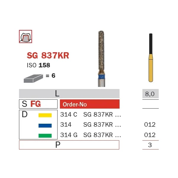 سنبلة ألماسية FG 012 متوسطة أسطوانة بكتف دائري جولديز ISO #158