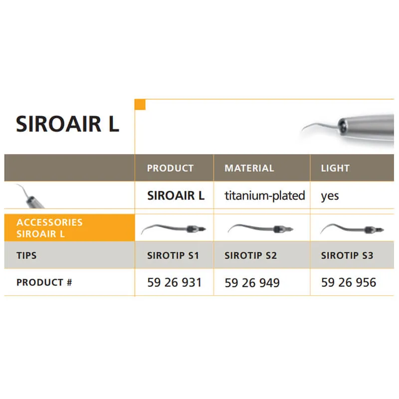مجموعة رؤوس مقشطة فوق صوتية Sirona، Siroair L (S1+S2+S3)