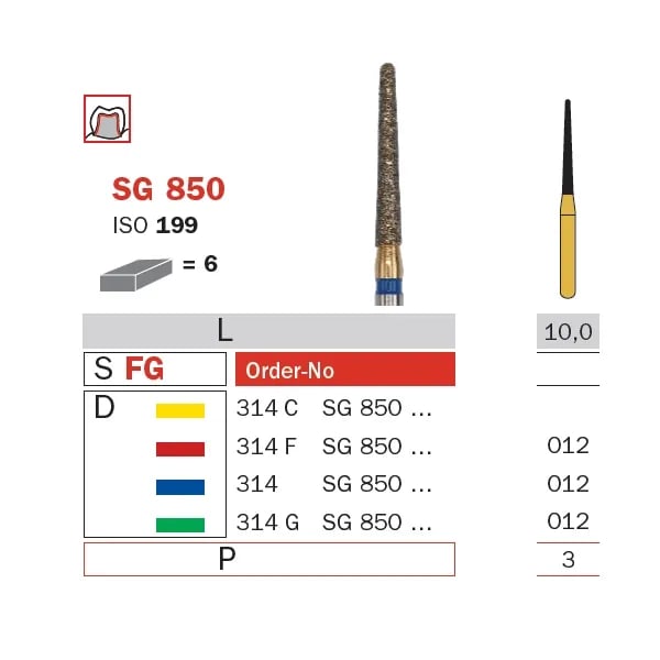 سنبلة ألماسية FG 012 ناعم مخروطي نهاية مستديرة جولديز ISO #199