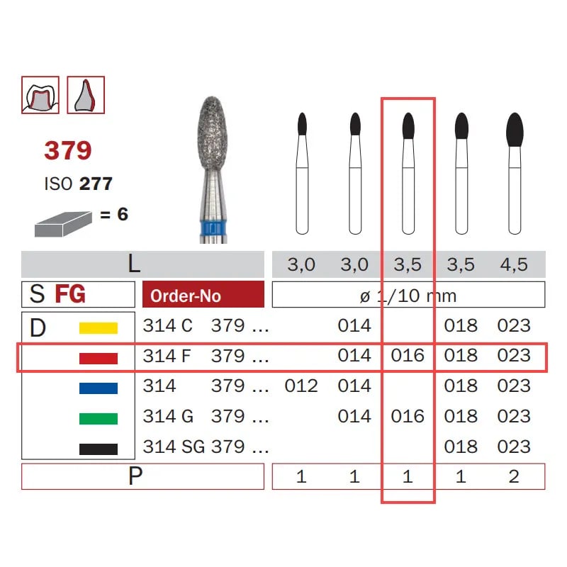 سنبلة ألماسية FG 016 ناعمة بيضاوية ISO #277