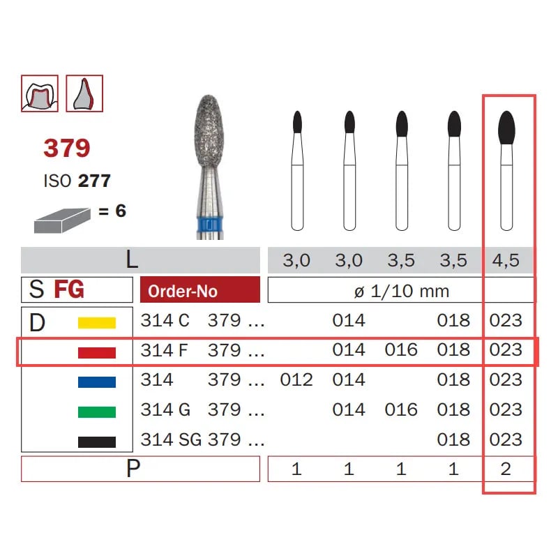 سنبلة ألماسية FG 023 ناعمة بيضاوية ISO #277